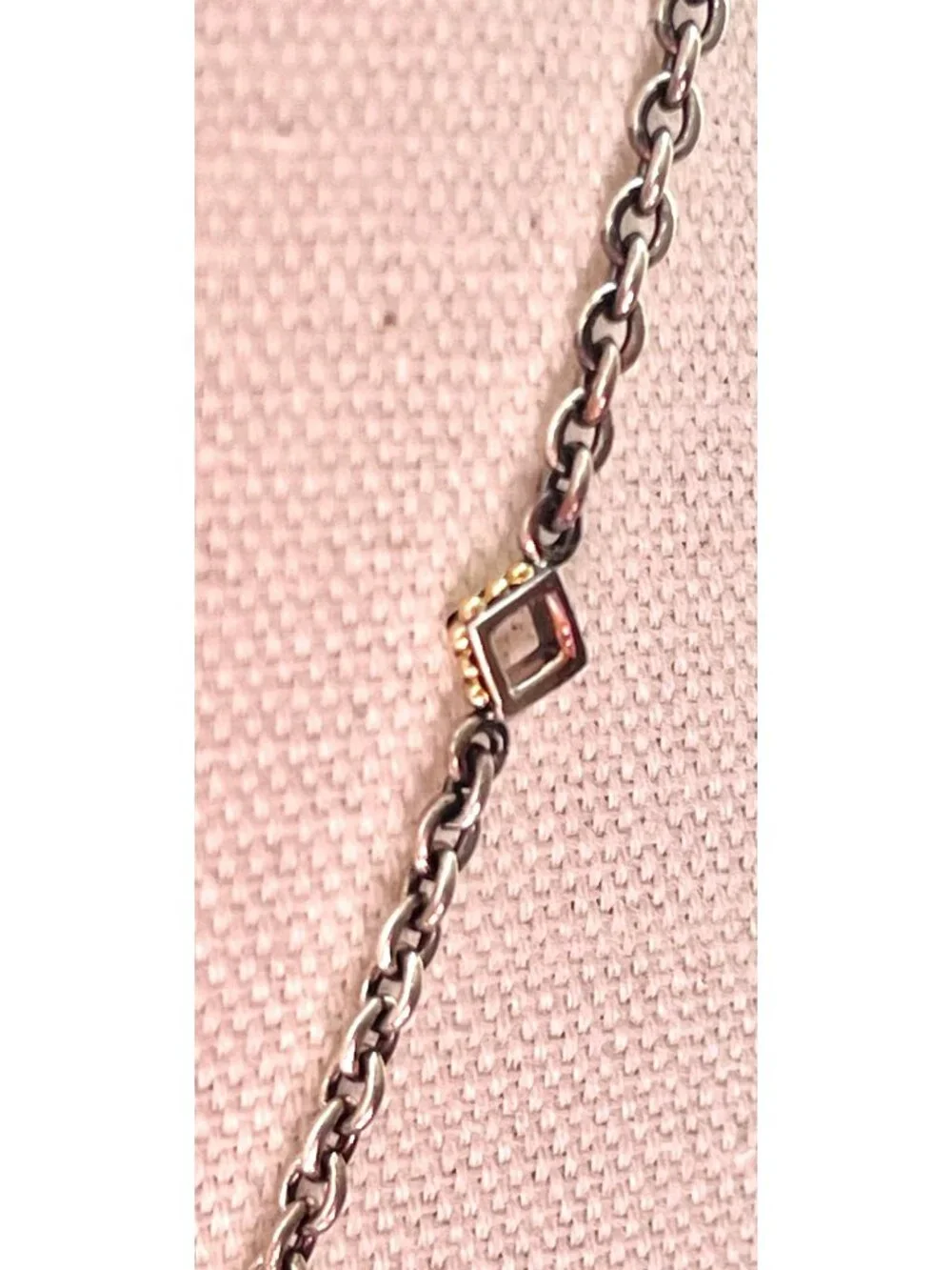 Lagos 750 & Sterling Silver Lariat Necklace With Clear Briolette Stones & Checke